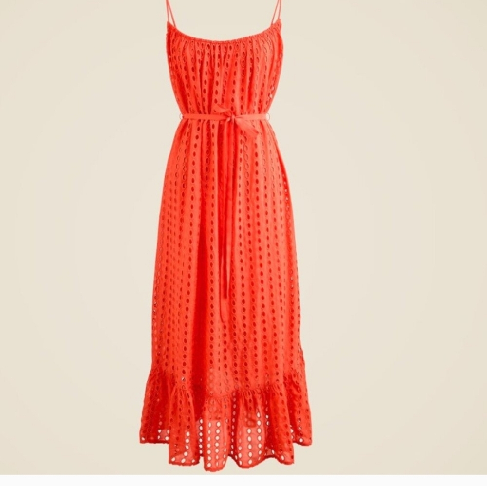 J.Crew XXS Oval eyelet midi dress Flaming Coral Pink Sundress Ck828